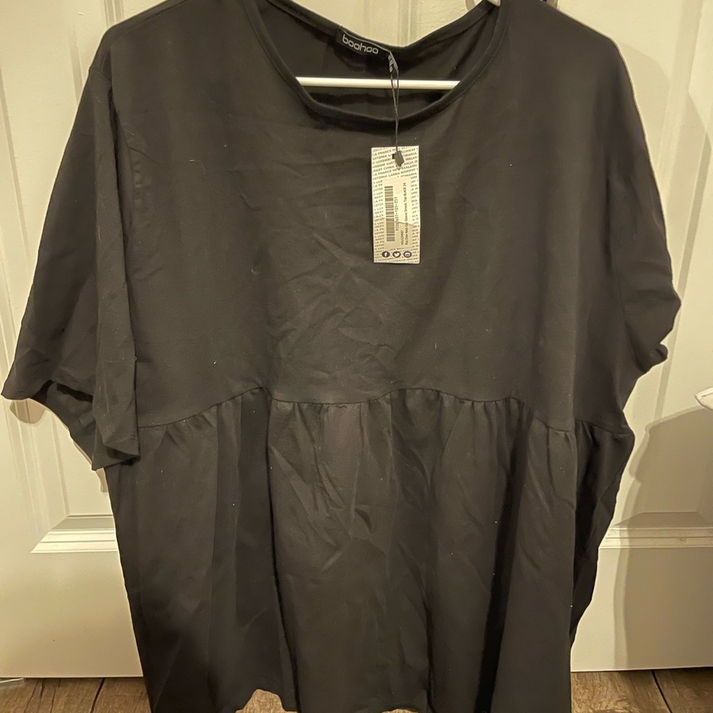 Plus crew neck cap sleeve smock top